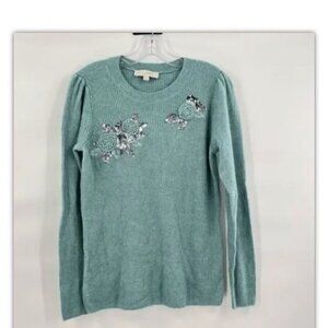 Ann Taylor Loft Embroidered sequin floral sweater top size M womens Fall 2019